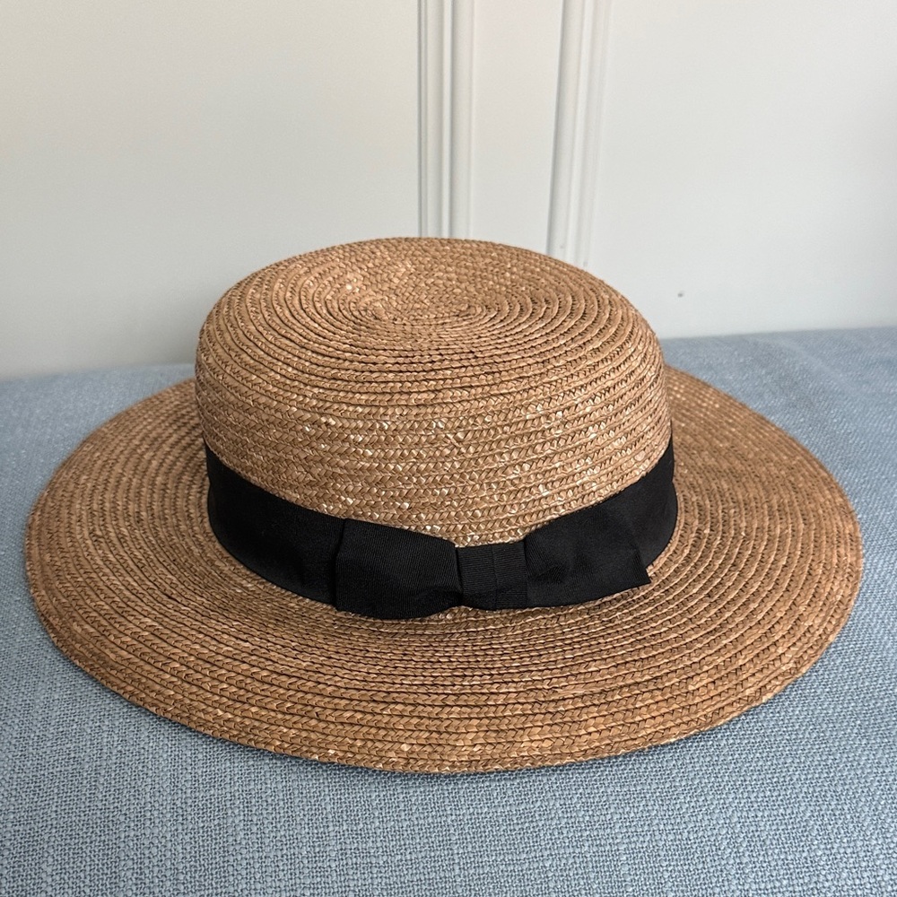 Classic Straw Boater Hat with Black Ribbon